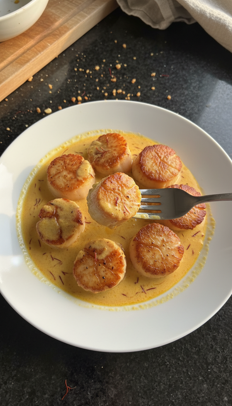 Saffron Cream Seared Scallops