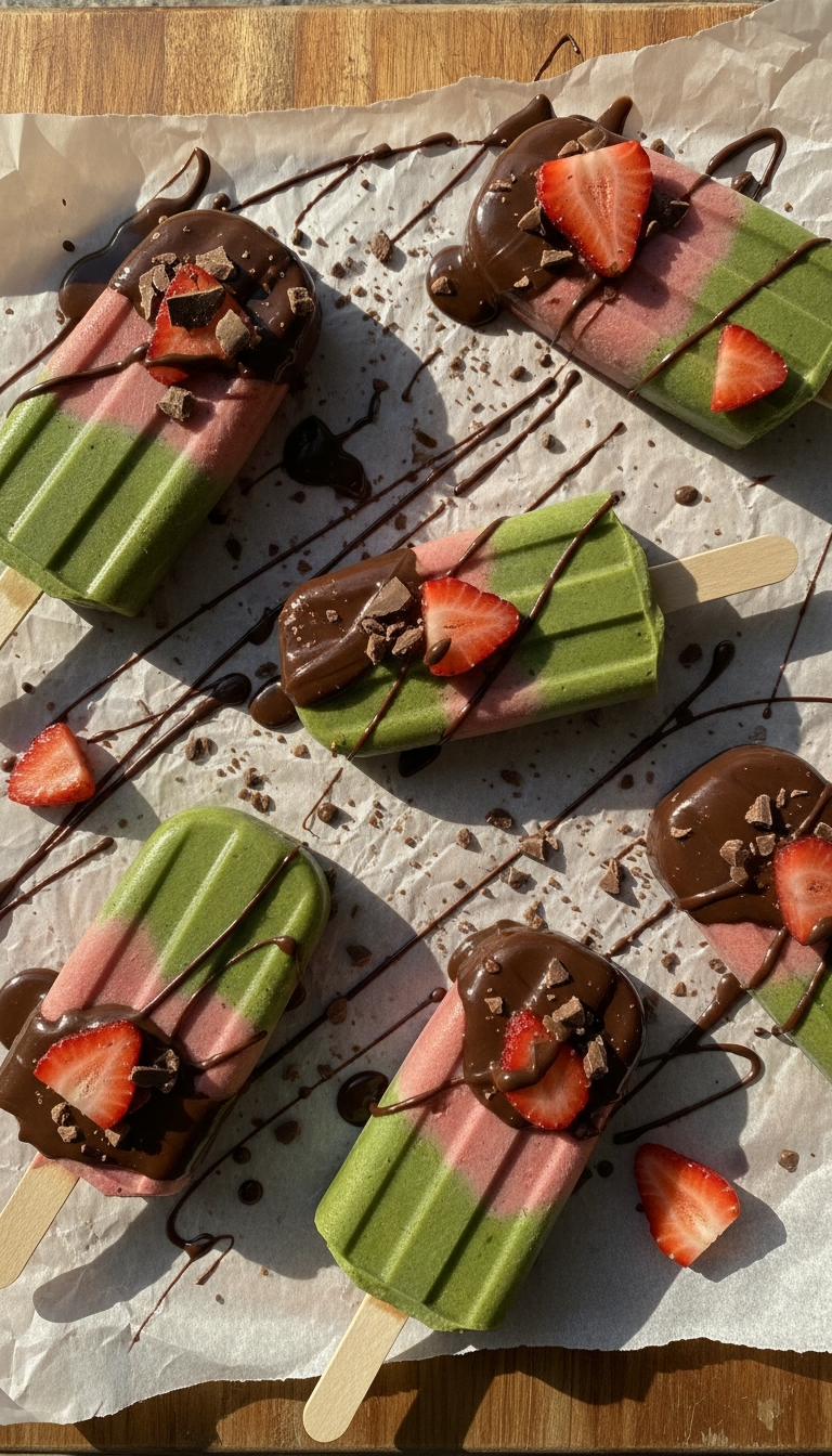 Chocolate Strawberry Matcha Pops