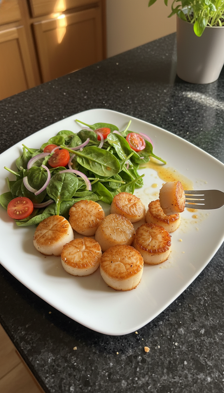 Seared Scallops with Spinach Salad