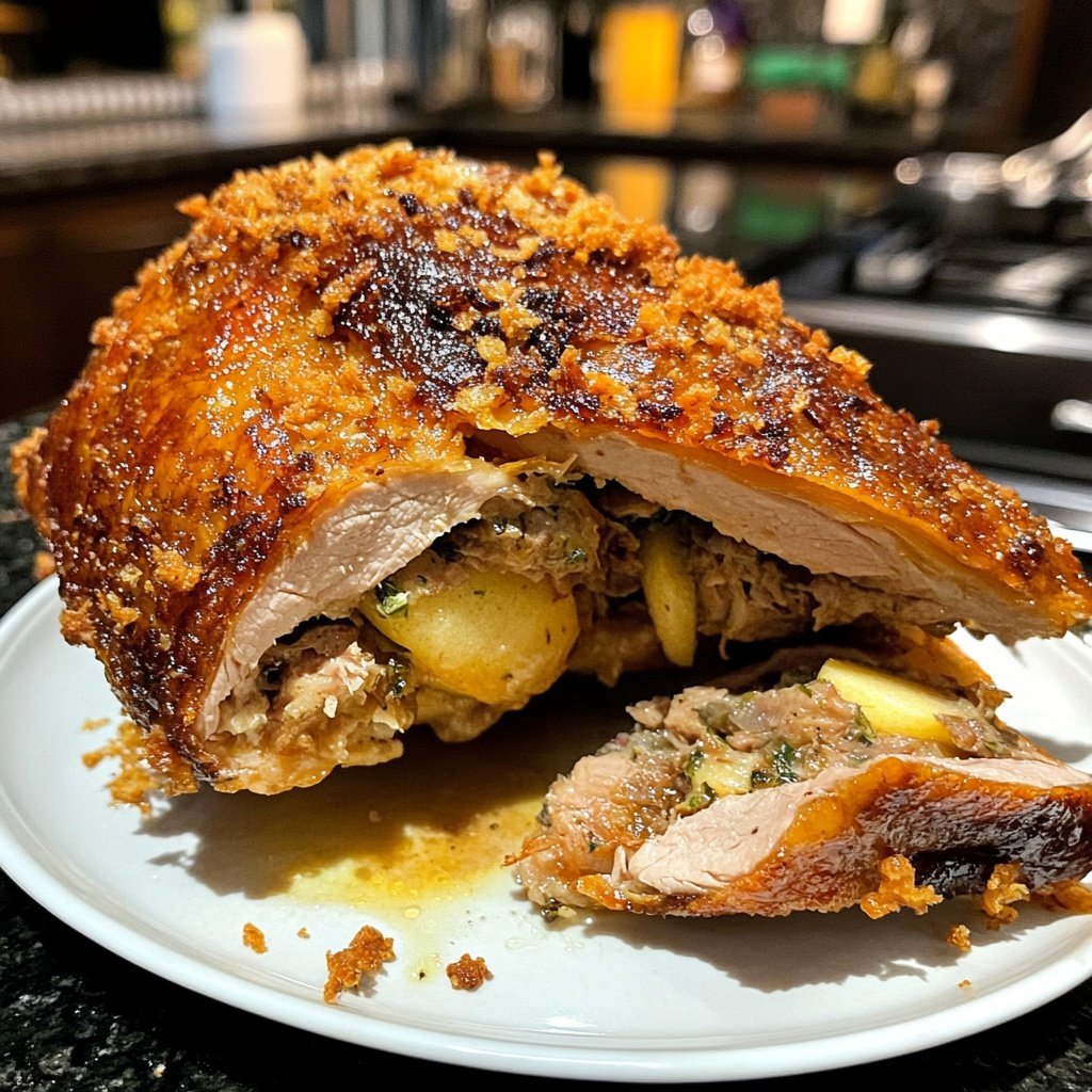 Roasted Christmas Goose with Apple and Herb Stuffing