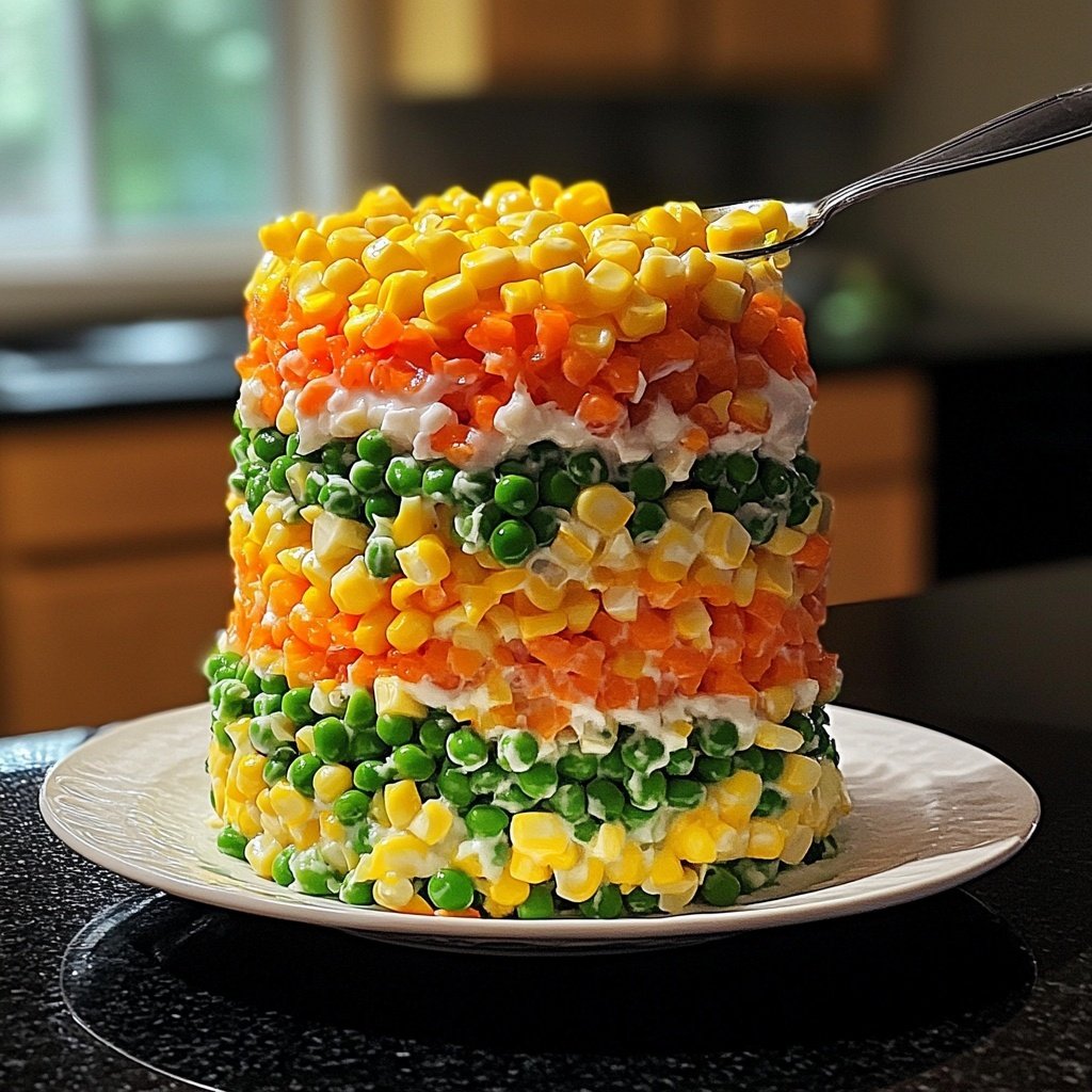 Festive Layered Salad with Corn and Peas