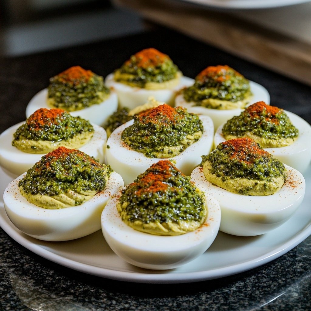 Christmas Tree Deviled Eggs Pesto