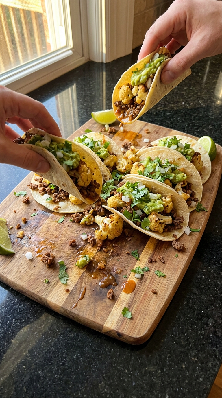 Ground Beef and Cauliflower Tacos