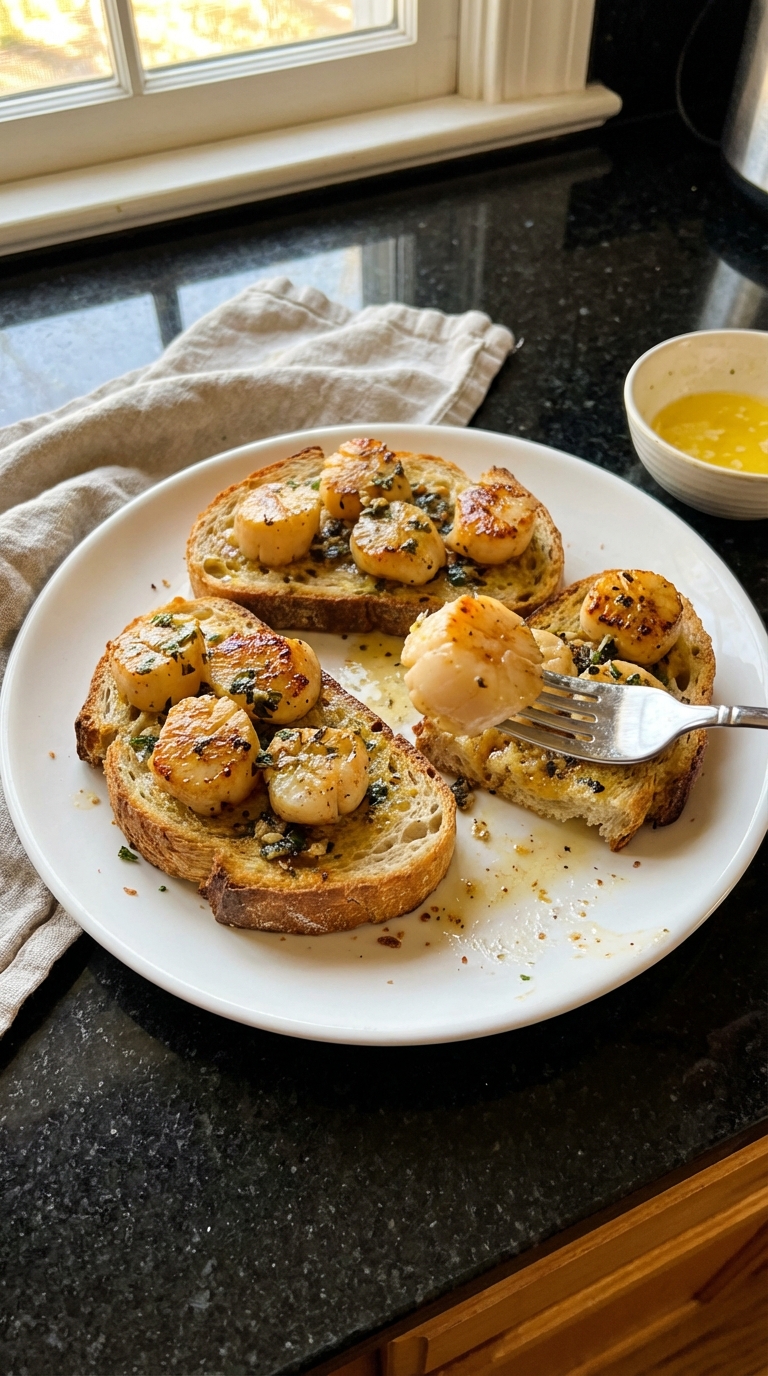 Buttery Scallops on Toast Points